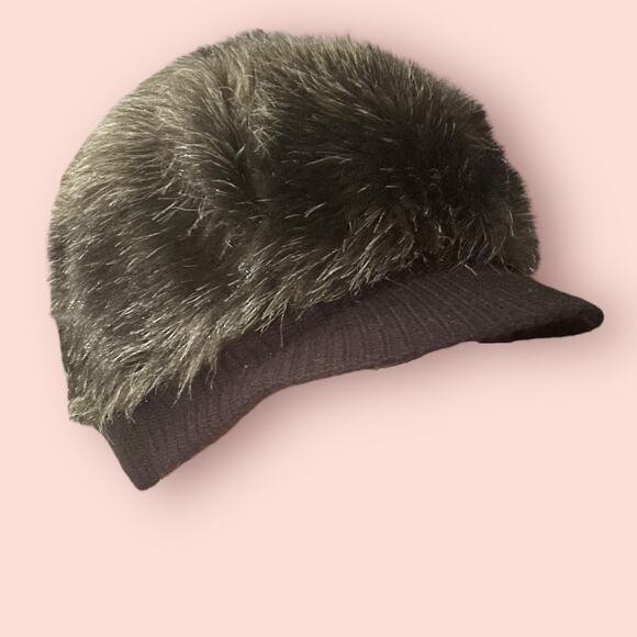 Vintage Womens 70's Faux Fur Cap with Knit Brim Brown Retro Mod Hat Snow Bunny - Picture 1 of 4